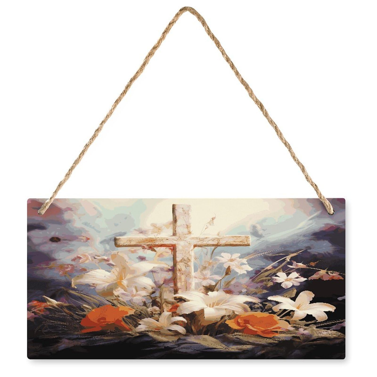 Fodpand Style Easter Cross Art Wall Art Wooden Hanging Sign Decor, Artwork For Wall Decoration, Funny Plaque For Bedroom Kitchen Living Room Home Decoration 9.8 X 4.9 Inch
