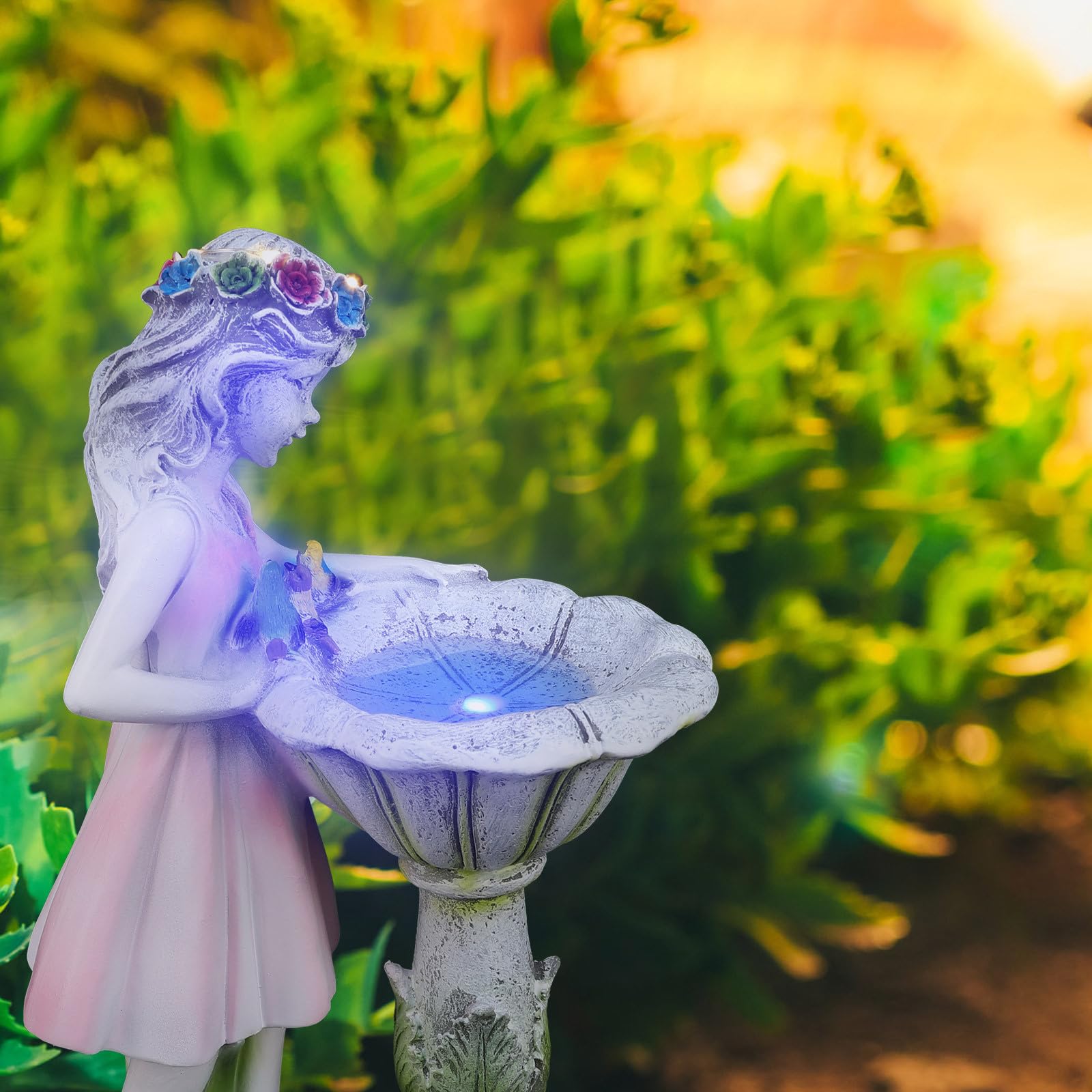 Happyyami Gartenfigur Engel aus Kunstharz für Dekorative Außenbeleuchtung