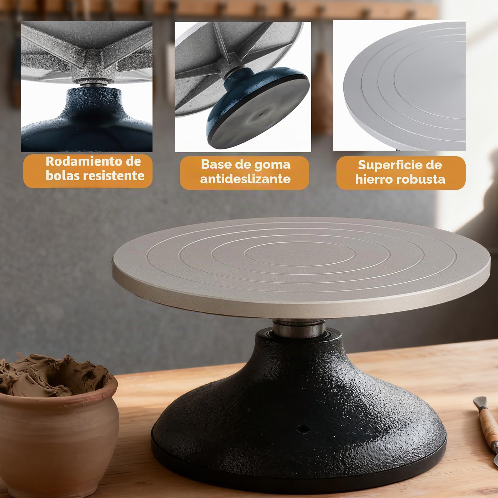 Homtone Placa giratoria de escultura de arcilla resistente de 18 cm de diámetro, Plato Giratorio Escultura de Arcilla Giratoria CeráMica de Modelado Tocadiscos