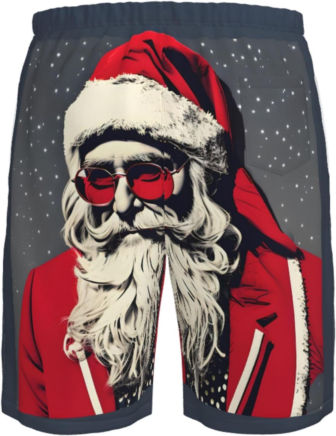Cute Santa Claus Print Mens Casual Shorts Drawstring Summer Beach Stretch Shorts Novelty Swimtrunks White