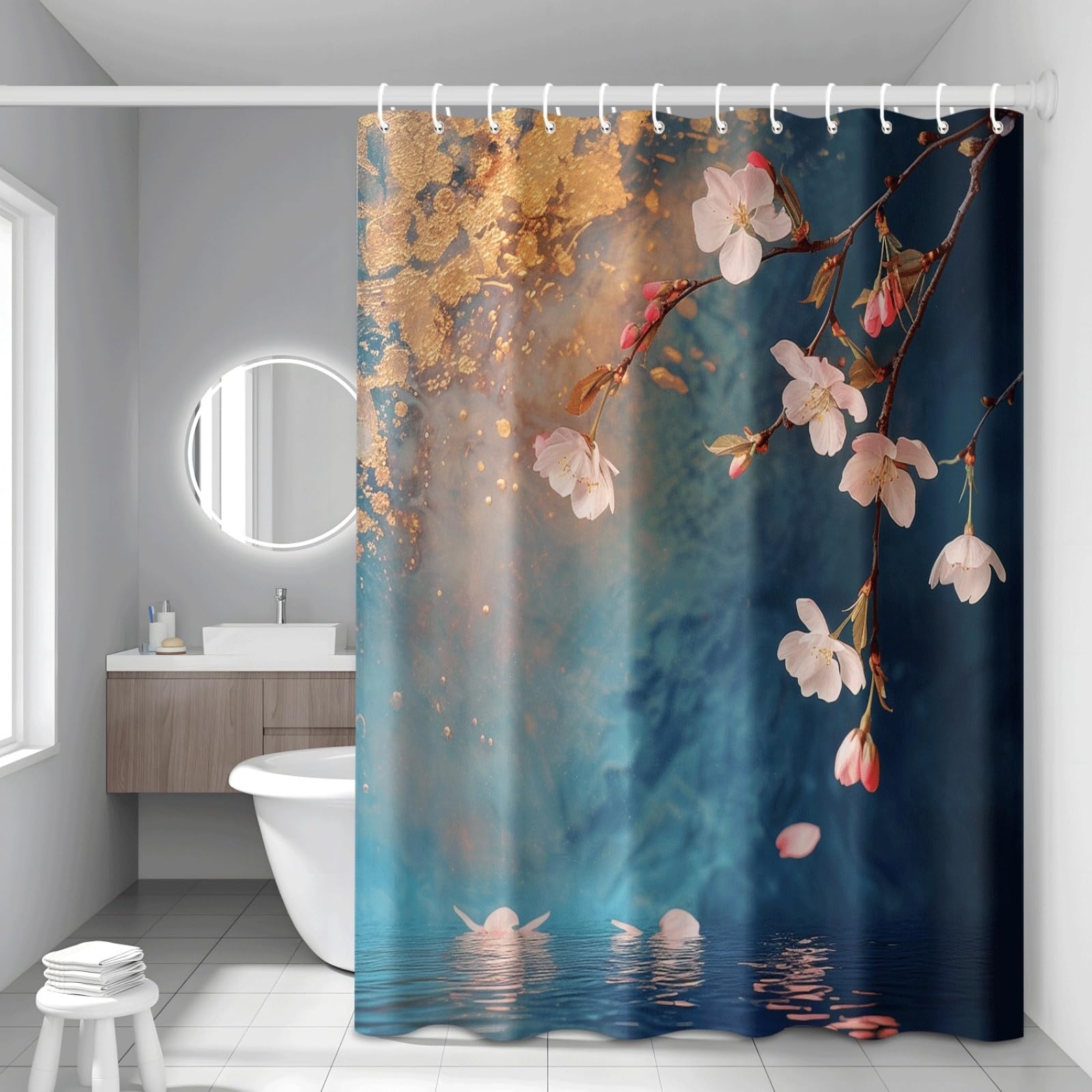 Rideau de douche anti-moisissure bleu or 200x200cm pour éviter l'eau au sol de la salle de bain