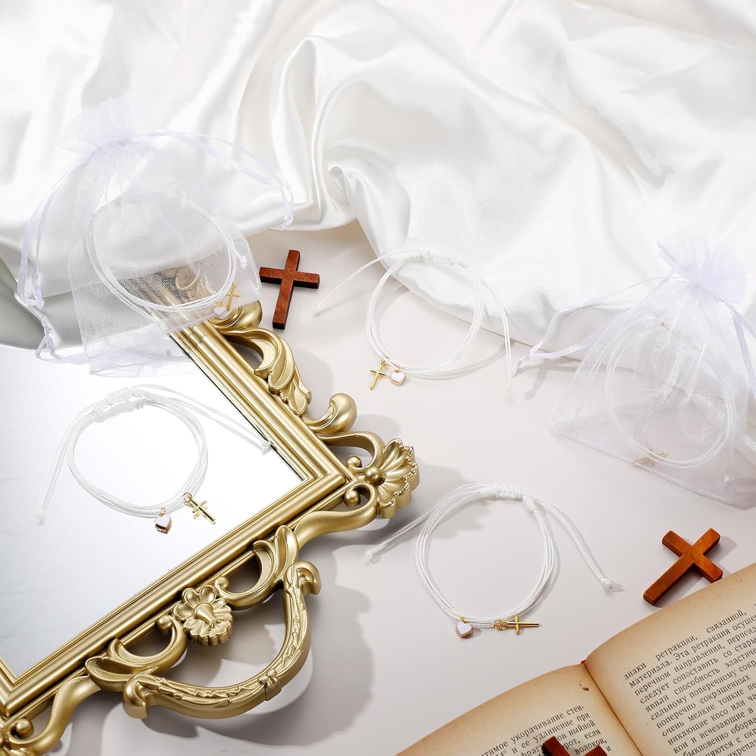 Ferreve 30 Sets Cross Bracelets Bulk Baptism Christian Jesus Gifts,Gold | Baptism Favors for Guests, First Communion Gifts, Religious Friendship Bracelets, Woven Rope Bracelets, Christian Church