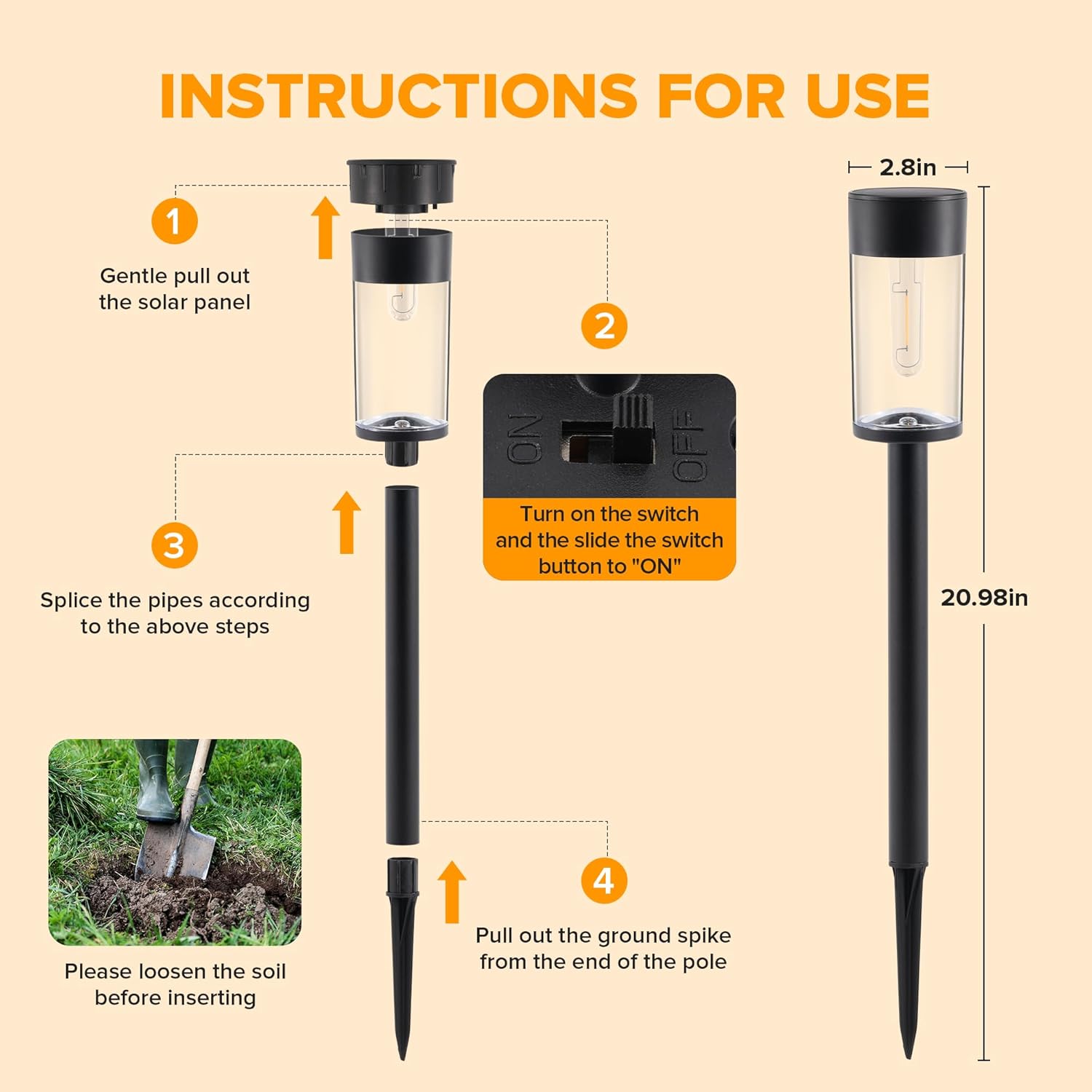 UME 8 Pack Solar Pathway Lights Outdoor, Bright Solar Garden Lights with Metal Design–IP65 Waterproof, Auto On/Off, 3000K LED Landscape Lighting for Yard, Lawn, Walkway, Driveway, Patio Decor