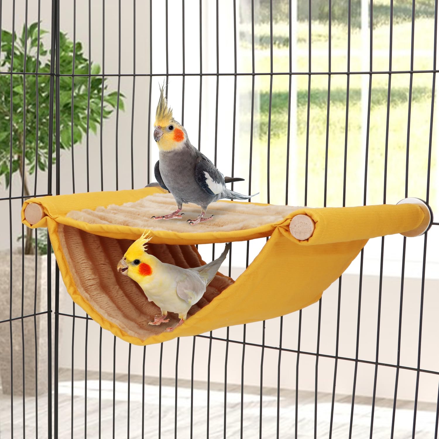 Wontee Chomik, pluszowy hamak, ptak, wiszące legowisko dla szczura, wiewiórki, szynszyli, myszkół, świnki morskiej, małych papug, papuga, papuga, papuga, ptak, kanarek (rozmiar M, żółty)