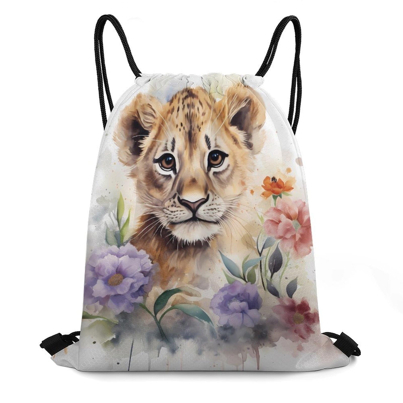 Watercolor Tiger Flower Drawstring Backpack Durable Sport Gym Bags Daypack for Men Women 35 * 42cm