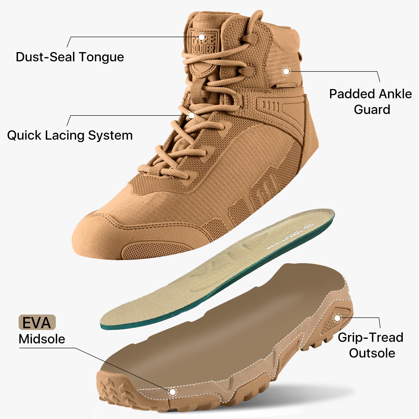 FREE SOLDIER Men's Waterproof Tactical Work Boots Lightweight Comfortable Combat Hiking Boots