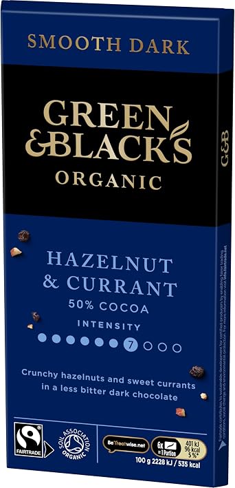 Green & Black's Organic Hazelnut & Currant Dark Chocolate Bar, 90g (1-Pack)