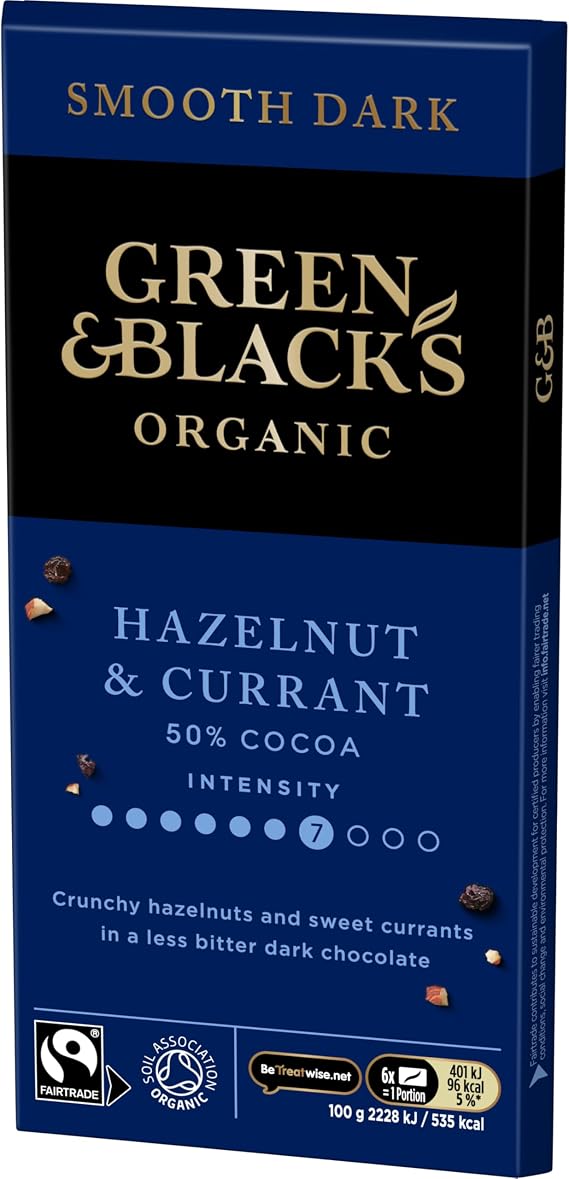 Green & Black's Organic Hazelnut & Currant Dark Chocolate Bar, 90g (1-Pack)