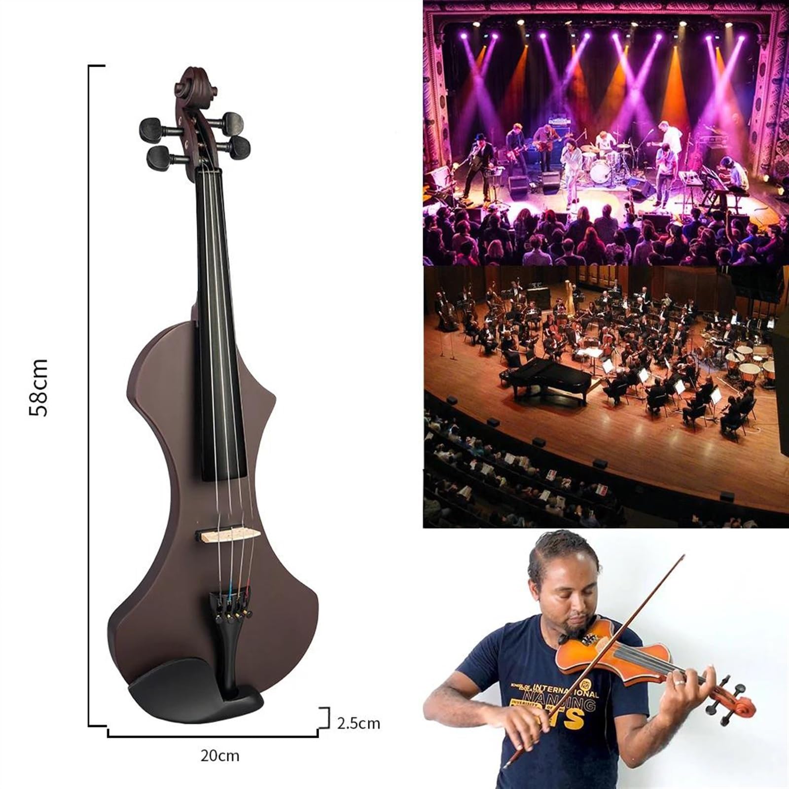 Violini 4/4 Arco per violino Strumento a corde Violino elettrico Violino a 4 corde Violino elettronico KIT elettrico Rosso scuro