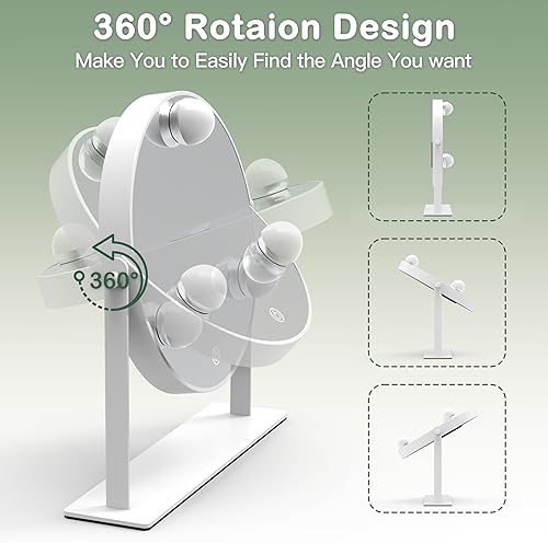 Miniatura 5 de Espejo de maquillaje grande de 18 pulgadas con luces, control táctil inteligente, espejo redondo regulable de 3 colores, rotación de 360, espejo de