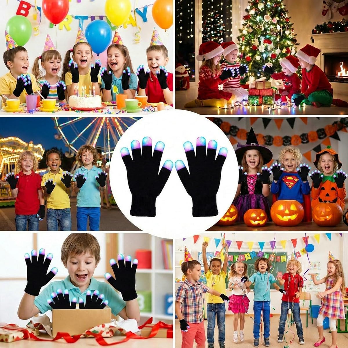 Kids LED Gloves, Rave Glow Gloves for Birthday Party, Halloween, Christmas