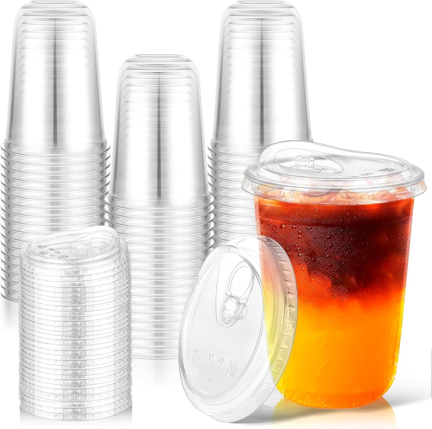KesaPlan 50Pack 360ml(12oz) Clear Plastic Cups with Strawless Lips