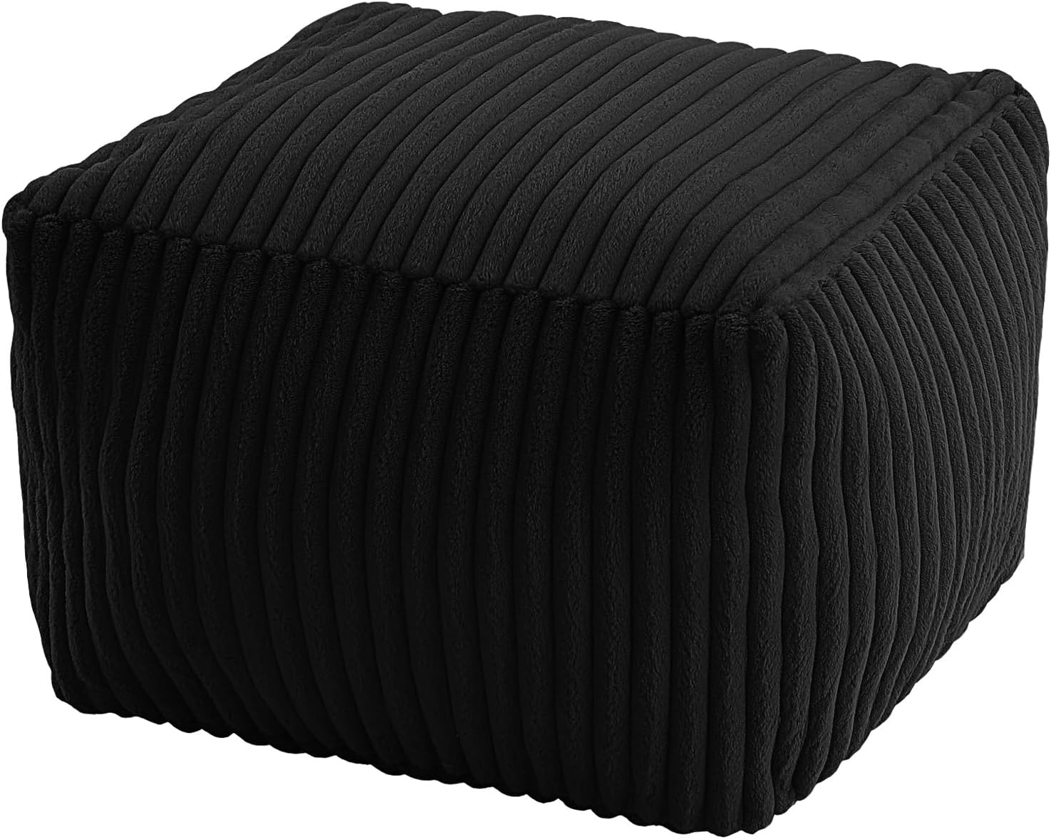 memorecool square stuffed pouf ottoman foot rest, stripe furry floor pouf foot stool with foam chunk filling, soft fluffy stuffed ottoman footrest for living room, faux fur black ribbed black square