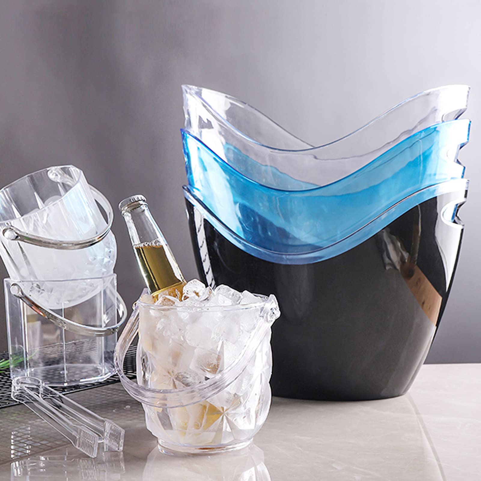 Cubo para Bebidas con Asas, Cubo Grande para Hielo, Ideal para familias, Fiestas, barbacoas y picnics, Transparente, 8 l, Morado