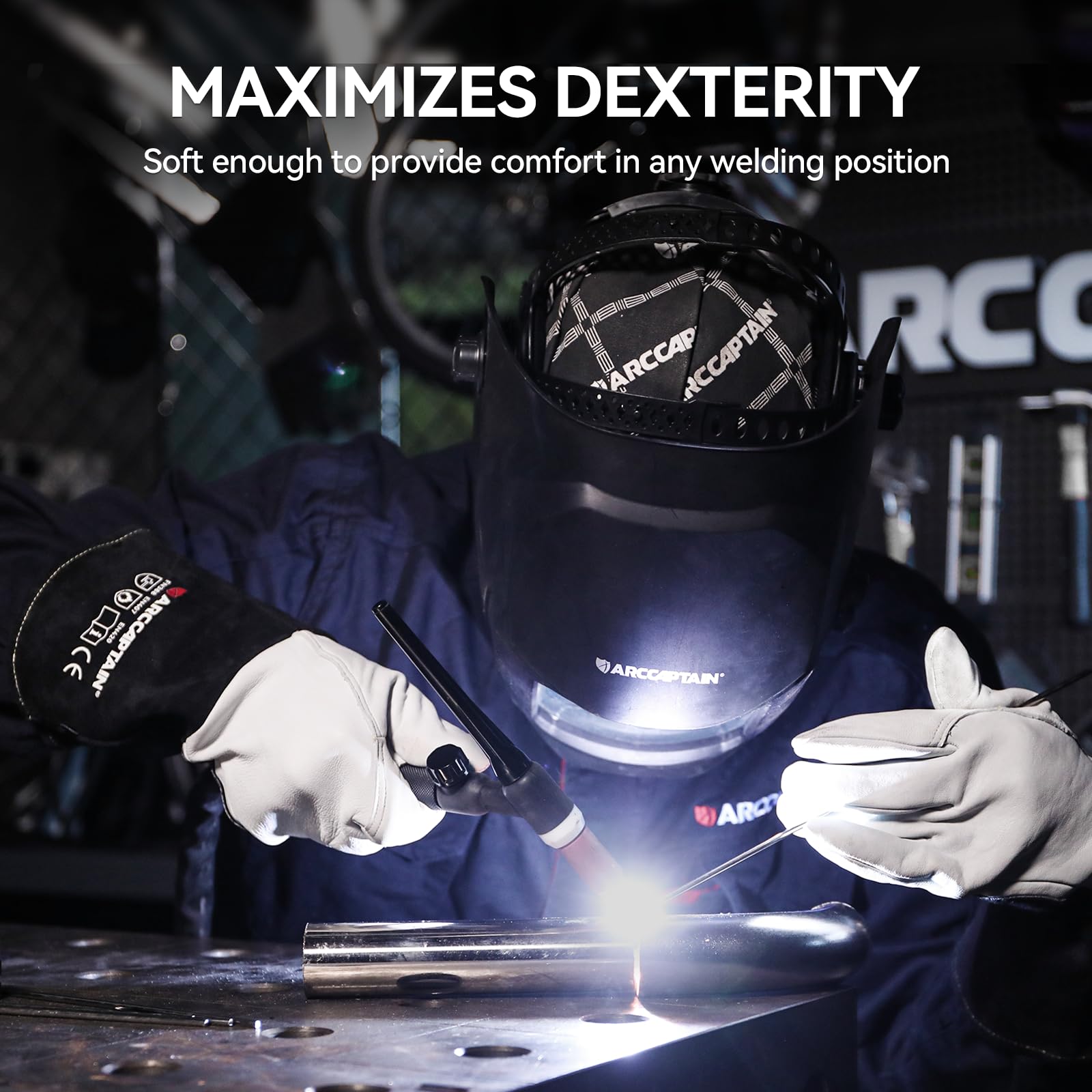 Steiner 0235-X Pro-Series Megamig Premium Grain Goatskin & Split Cowhide Back MIG Welding Gloves, Cotton Lined, Long Cuff, Black, X-Large