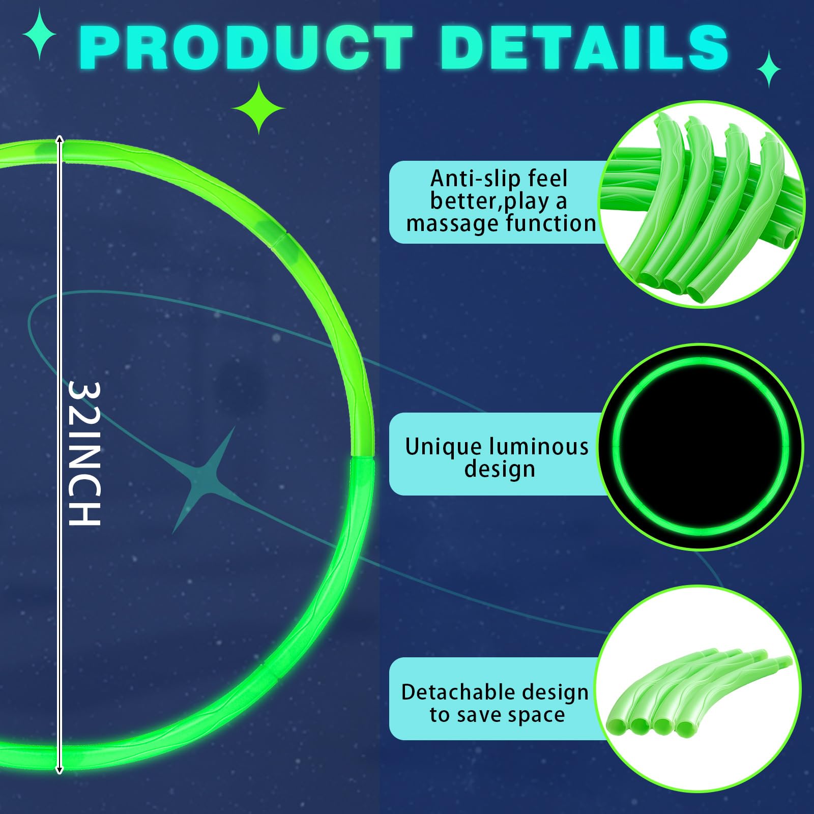 ShinyRelief Glow in The Dark Exercise Hoop 32 Inches Light up Hoop Detachable Exercise Dance Hoops Gift for Christmas Party Games Workout Dance Gymnastics - Image 4