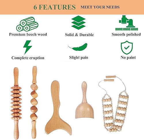 Miniatura 4 de Herramientas de masaje de terapia de madera, kit profesional de maderoterapia, herramientas de escultura corporal para drenaje linfático y