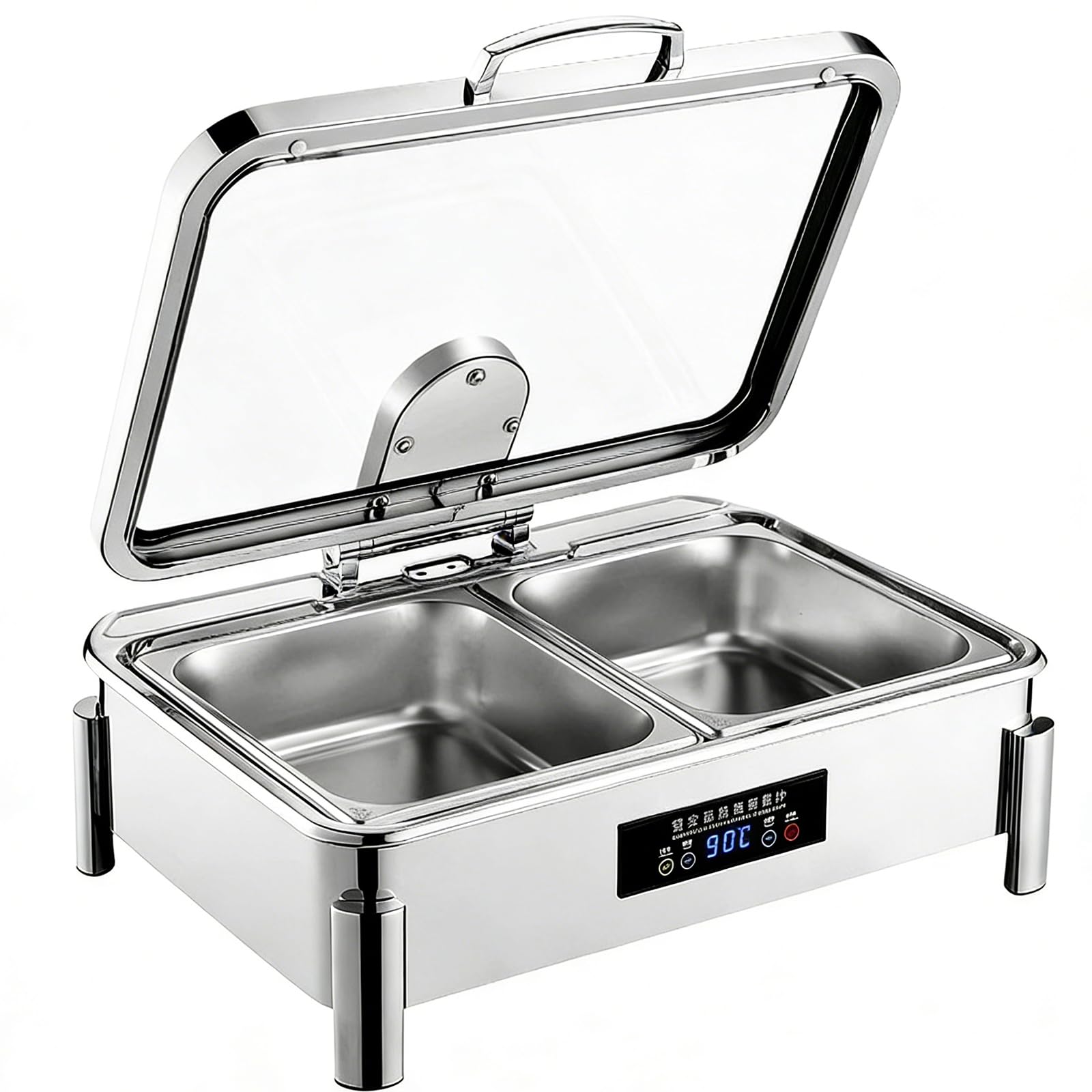 YXYLJOZ Electric Food Warmers Buffet Server with Touch Screen & Glass Lid, Stainless Steel Chafing Dish Set for Catering, Rapid Heating, Easy to Use, Ideal for Restaurants & Events (2 Squares 9L)