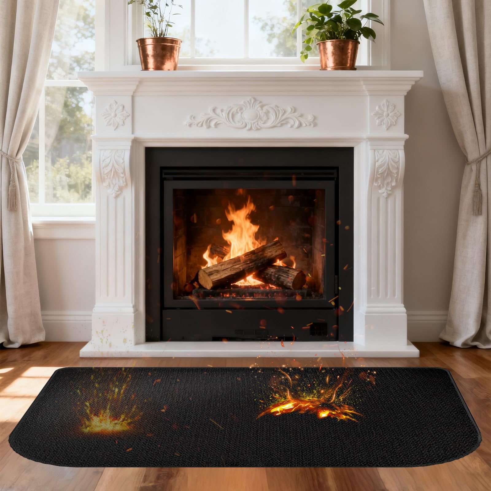 Alfombrilla Ignifuga, Alfombra Ignifuga para Chimenea 80x50cm, Alfombra Ignifuga Semiredonda, Alfombras Ignífugas Chimeneas, Protector Suelo Chimenea, Proteger el Suelo contra chispas