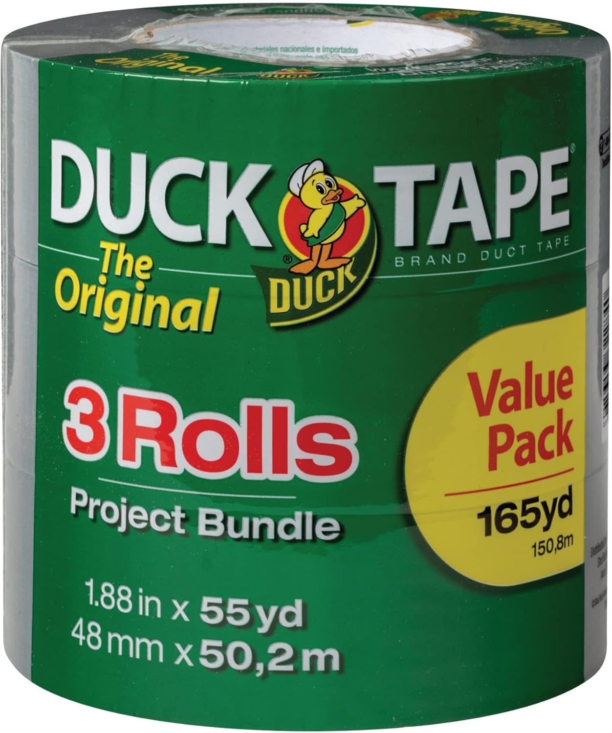 Duck® Duct Tape, 1.88" x 55 Yd., Silver, Pack of 3 Rolls