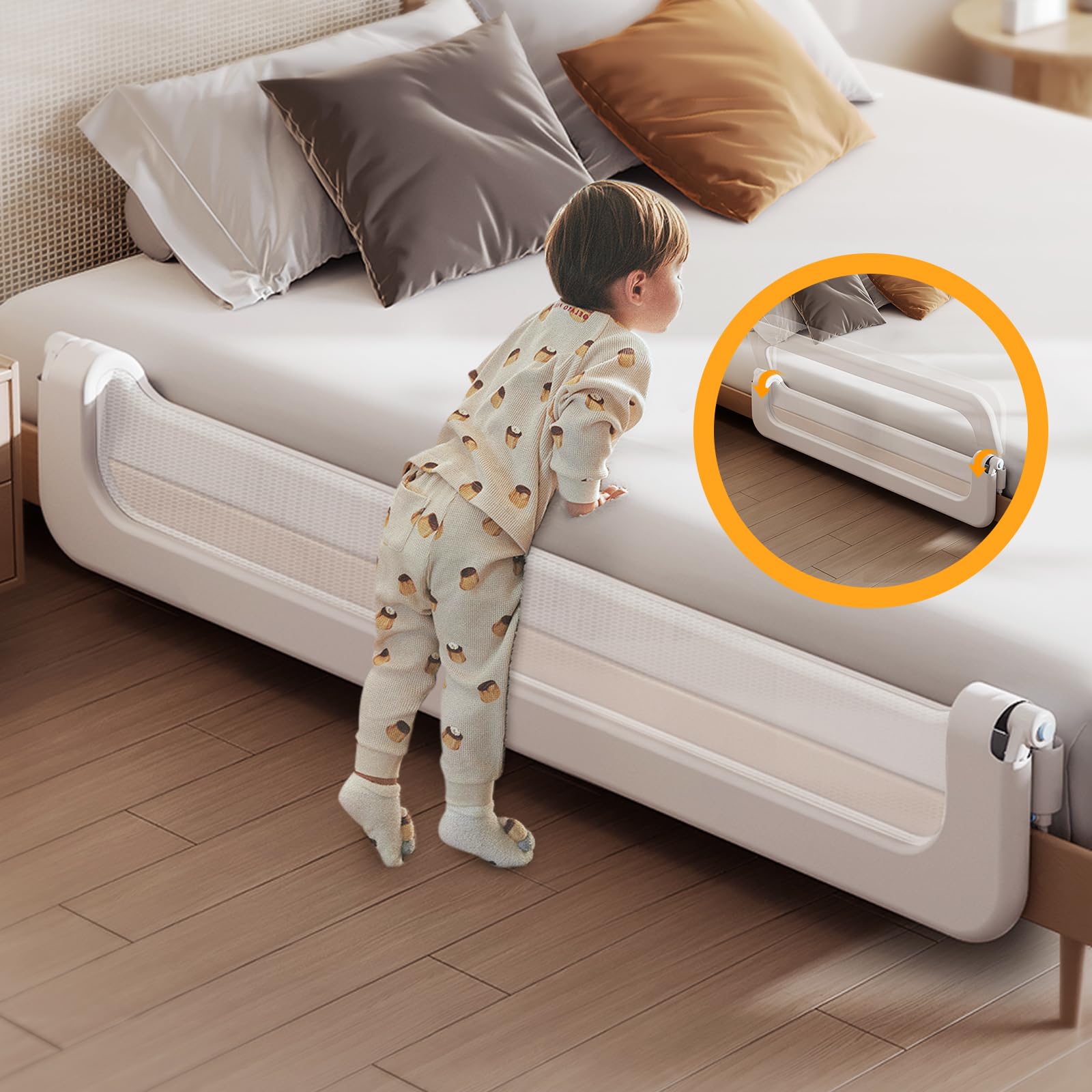 Barandilla protectora de cama de bebé para niños pequeños – Altura ajustable de 78.7 pulgadas, barandilla de cama abatible hacia abajo, protectores laterales de seguridad extra altos para niños –