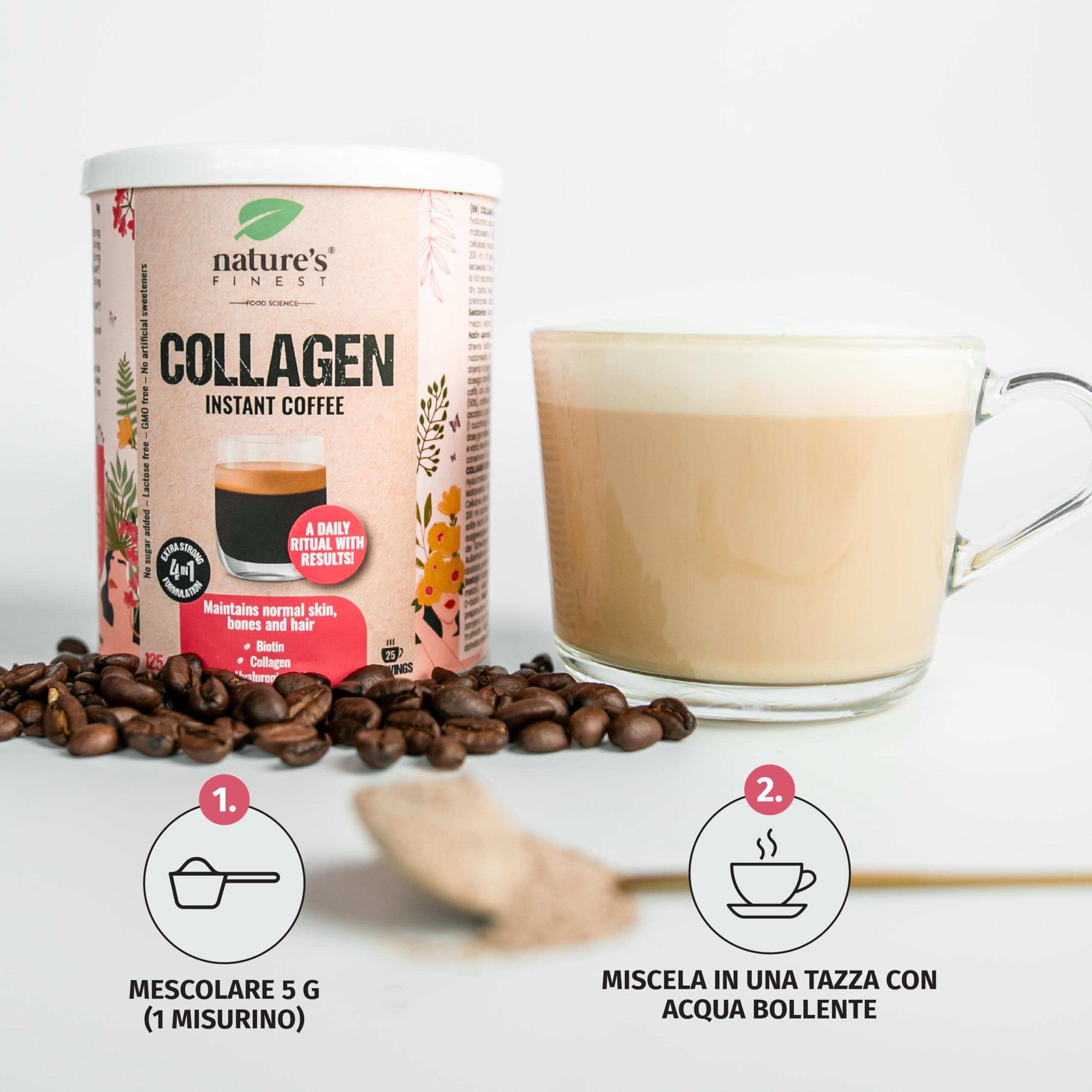 Nature's Finest Collagen Coffee 375 g (Confezione da 3) | Caffe Istantaneo in Polvere - Pronto in un Minuto - Pratica Lattina