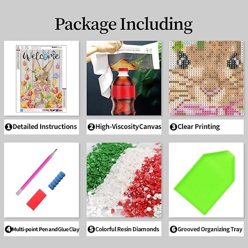 Miniatura 5 de SupaDiya Kits de pintura de diamante de conejo marrón de Pascua para adultos principiantes, diamante redondo de taladro completo, kit de arte de