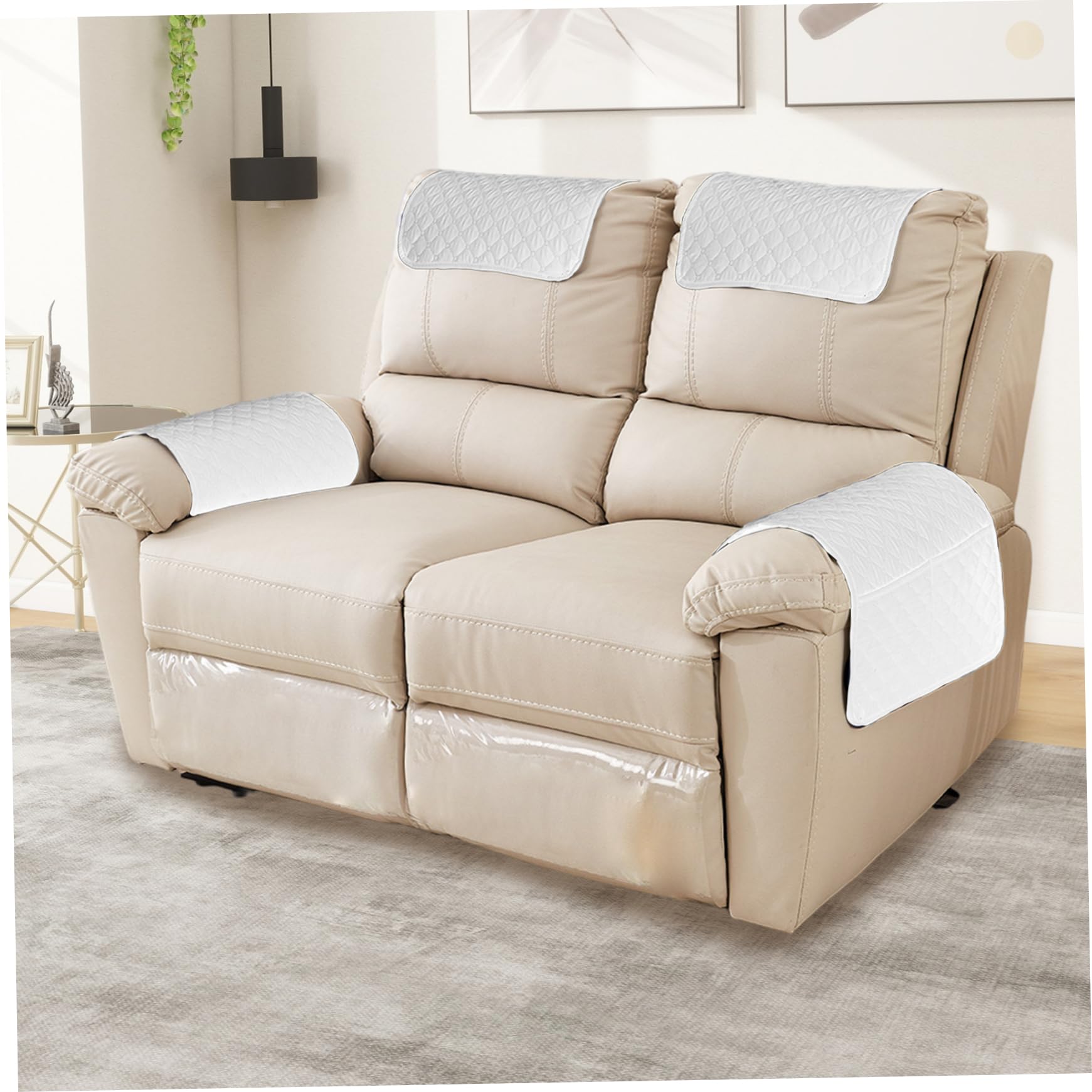 CNAFGBGG 4Pcs/Set Sofa Arm Covers with Headrest Covers for Recliners Soft Polyester Sofa Arm Protector with Side Pocket for Couch Armchair..