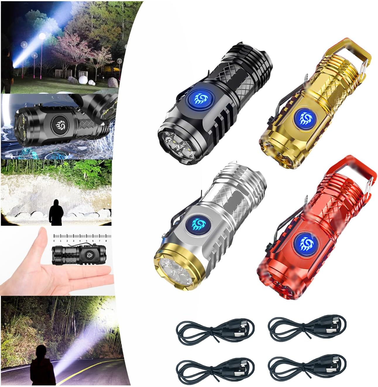 Generic 4PCS Three-Eyed Monster Mini Flash Super Power Flashlight, LED, Waterproof, Rechargeable, Thumb Flashlight, Mini Flashlights, Camping, Hiking