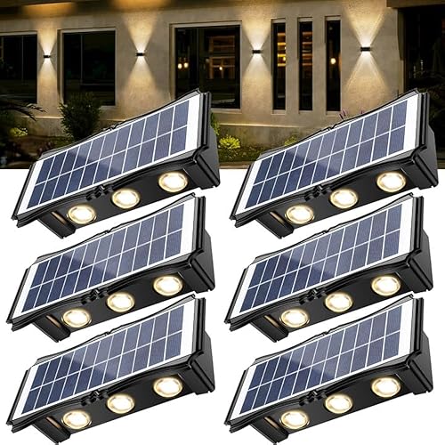Miniatura 1 de Luces solares para exteriores, paquete de 6 luces de pared de 1500 mAh, luces de valla alimentadas por energía solar, IP65 para exteriores arriba y