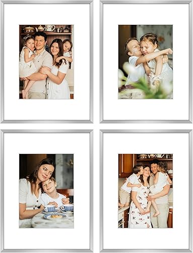 Golden State Art - Marcos de fotos de metal de 9 x 12 pulgadas con paspartú para fotos de 6 x 8 pulgadas - Juego de 4 portarretratos de aluminio de