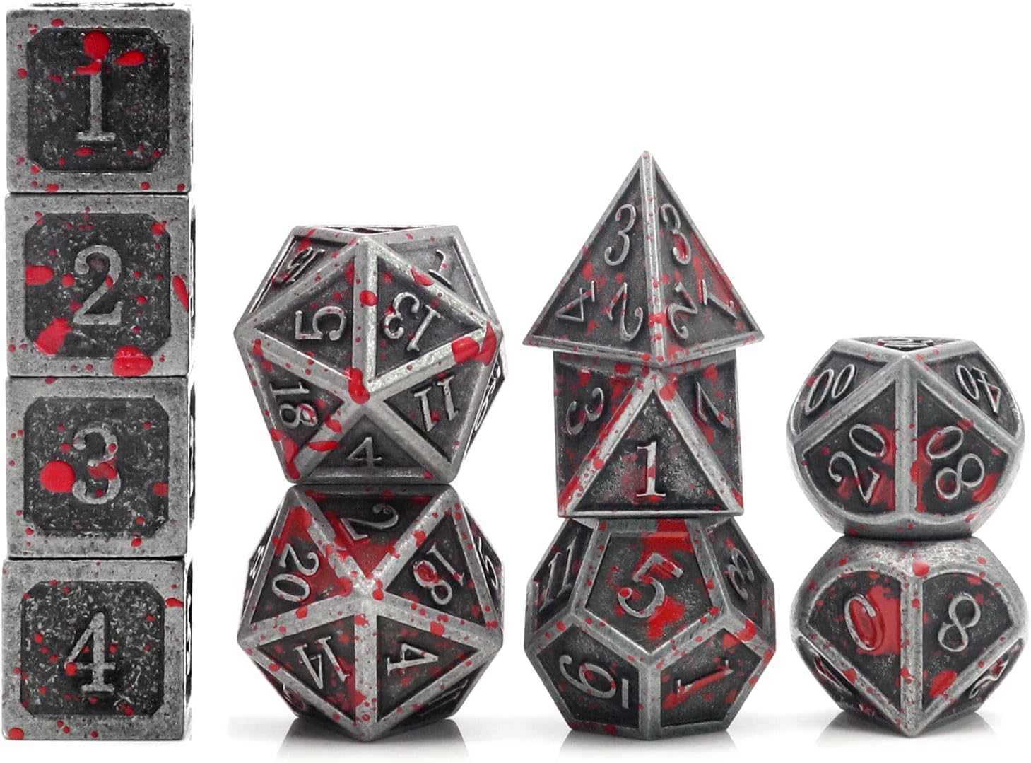 Haxtec 11PCS Bloodstained Metal DND Dice Set Blood Polyhedral D&D Dice Compatible with Dungeons and Dragons Gift TTRPG Antique Metal DND 5e Dice Set