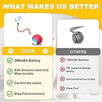 Vista 5 de 2-Pack Interactive Cat Toys Ball for Indoor Cats＆Dog,Automatic Cat Toy with Smart Obstacle Avoidance Ball with Elastic Mesh Tail,Cat Enrichment Toys