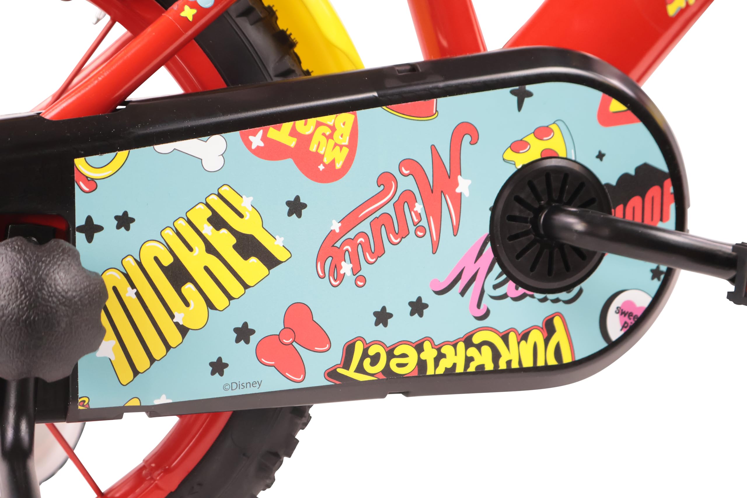 Denver Bike Bicicletta Bambino 14 Pollici Licensed Mickey, 3-5 Anni, Rotelle Removibili, Freni Caliper Anteriore/Posteriore, Telaio Acciaio, Ruote Gonfiabili, Borraccia e Scudo