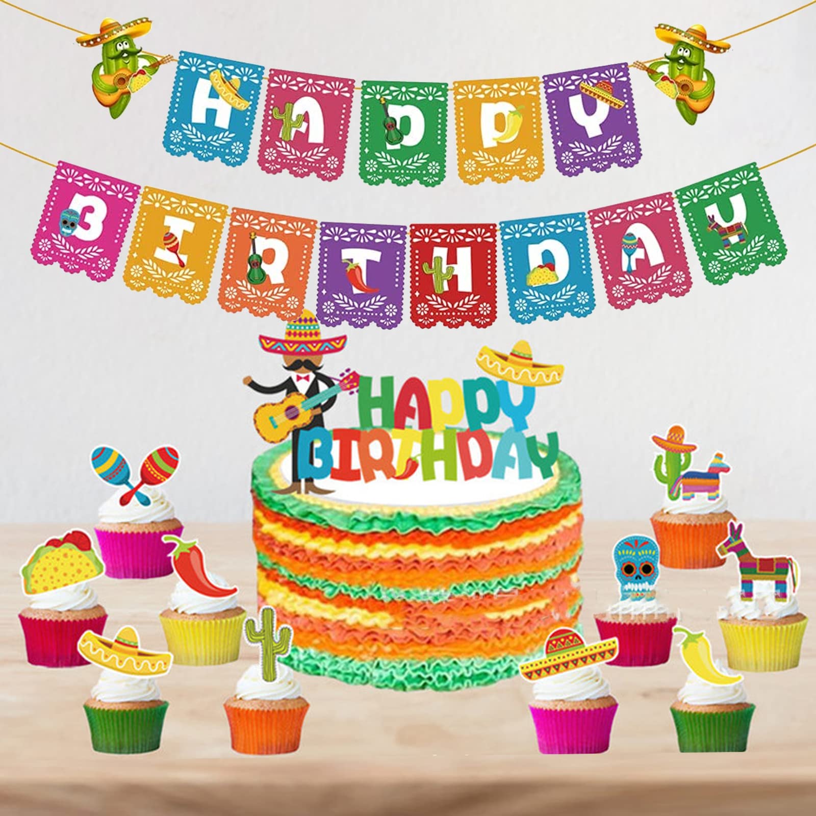 Recosis Fiesta Party Decorations - Tovaglia multicolore con pompon de