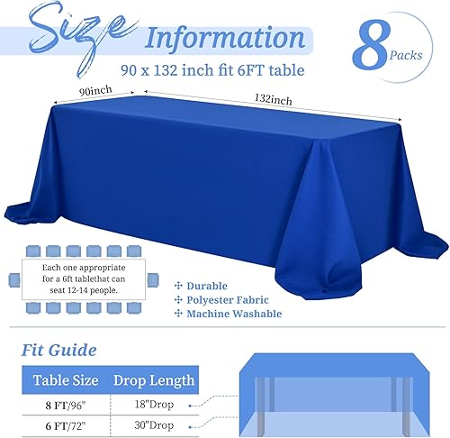 Miniatura 661 de Paquete de 8 manteles redondos blancos de 90 pulgadas, manteles redondos de poliéster lavables para mesa de tela decorativa resistente a