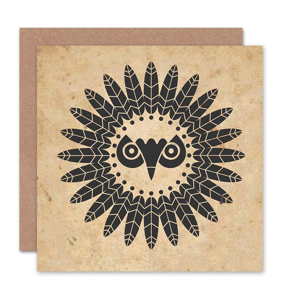 Wee Blue Coo THANKS GIVING NATIVE AMERICAN OWL BLANK GREETINGS BIRTHDAY CARD ART