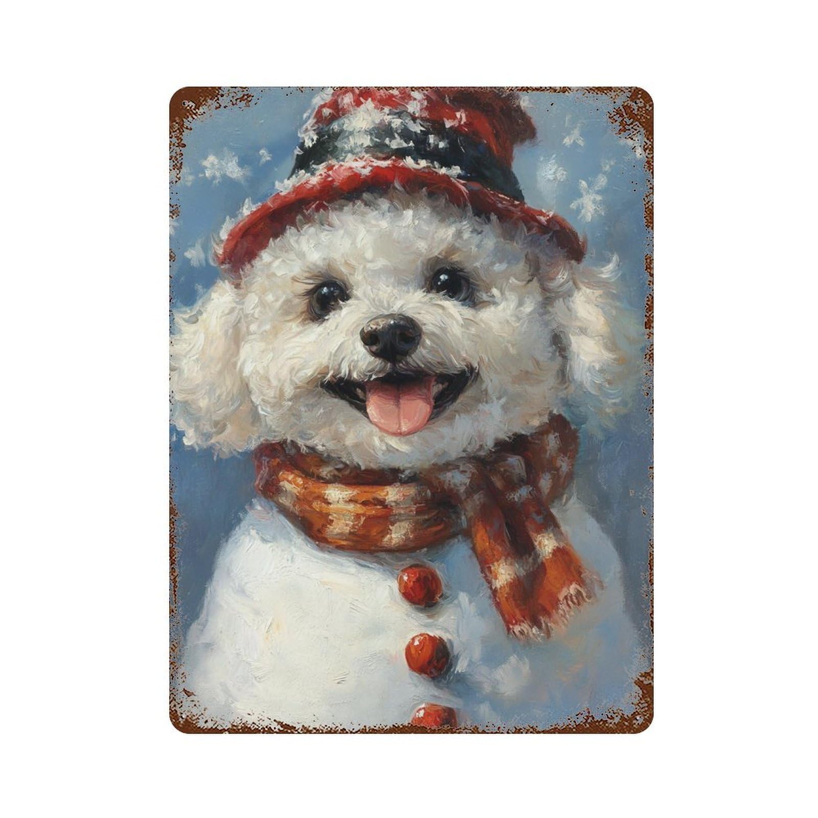 Christmas Dog Snowman Rusty Metal Tin Sign 15.7"x11.8", Old School Wall Decor for Garage, Pub Or Kitchen