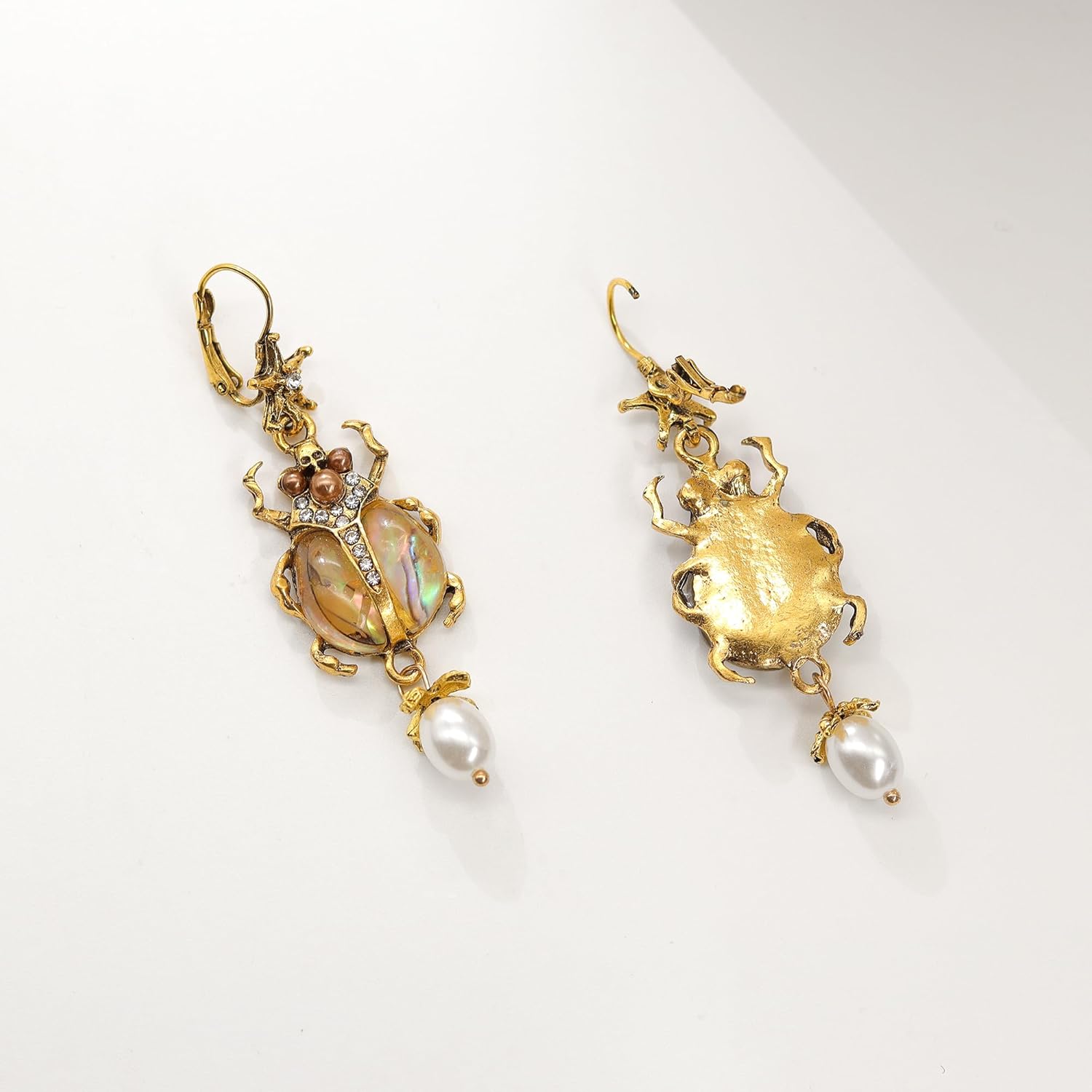 Vintage Beetle Scarab Bug Dangle Earrings for Women, Imitation Pearl Insect Drop Dangle Earrings Renaissance Victorian Style Jewelry Earrings Egyptian Earrings for Party Gifts - Image 5