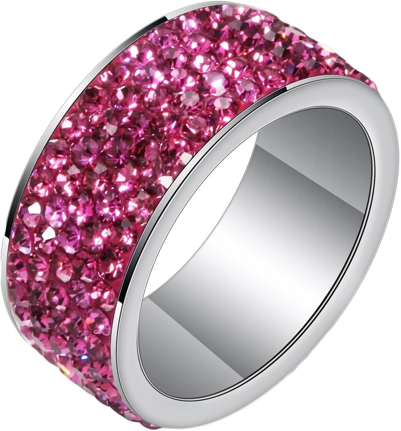 Thumb Rings for Men, Custom Rings Personalized Stainless Steel 8mm Wide Band Full of Cubic Zirconia, Size 5 to 14