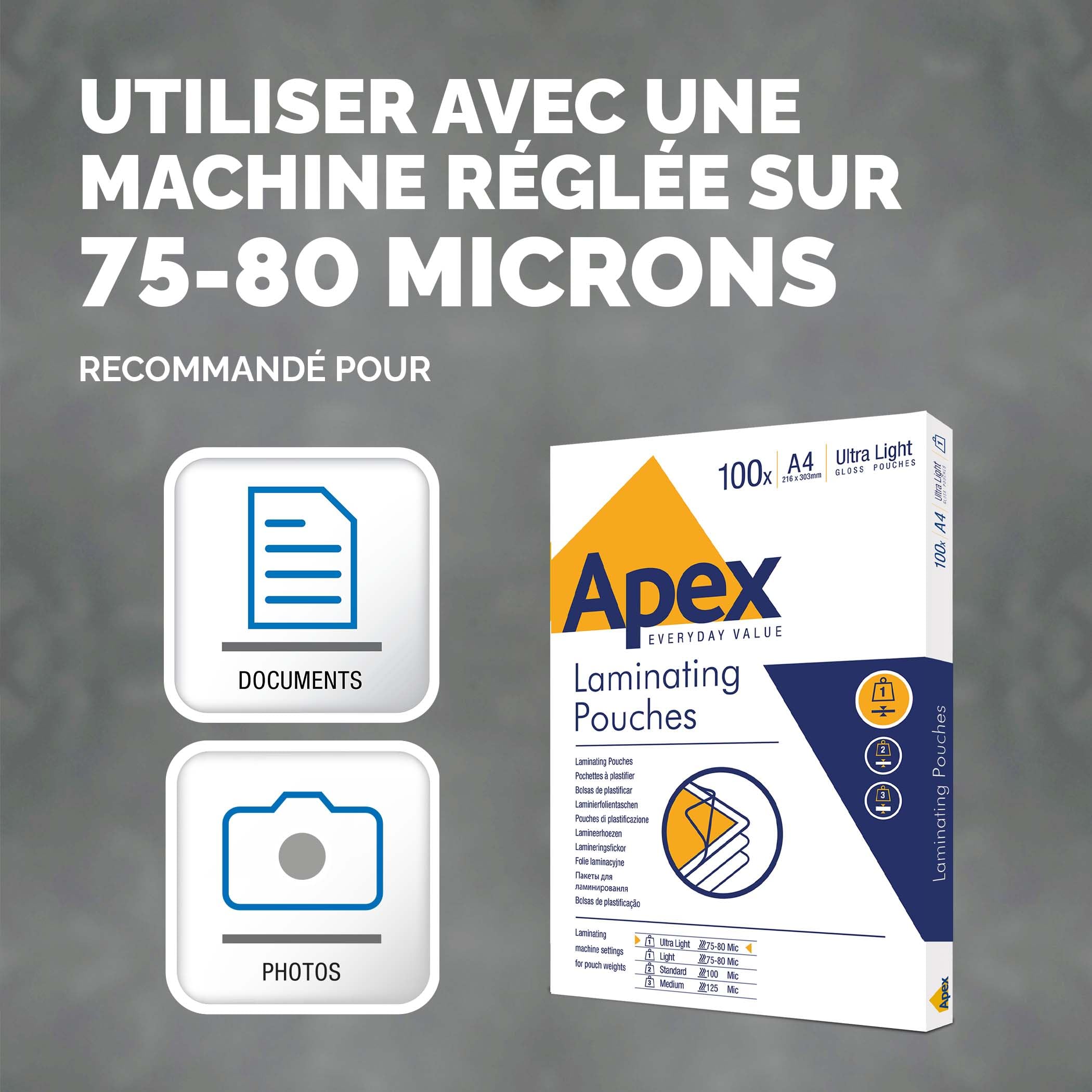 Fellowes pochettes de plastification Apex A4 brillante 100 feuilles Ultra souple