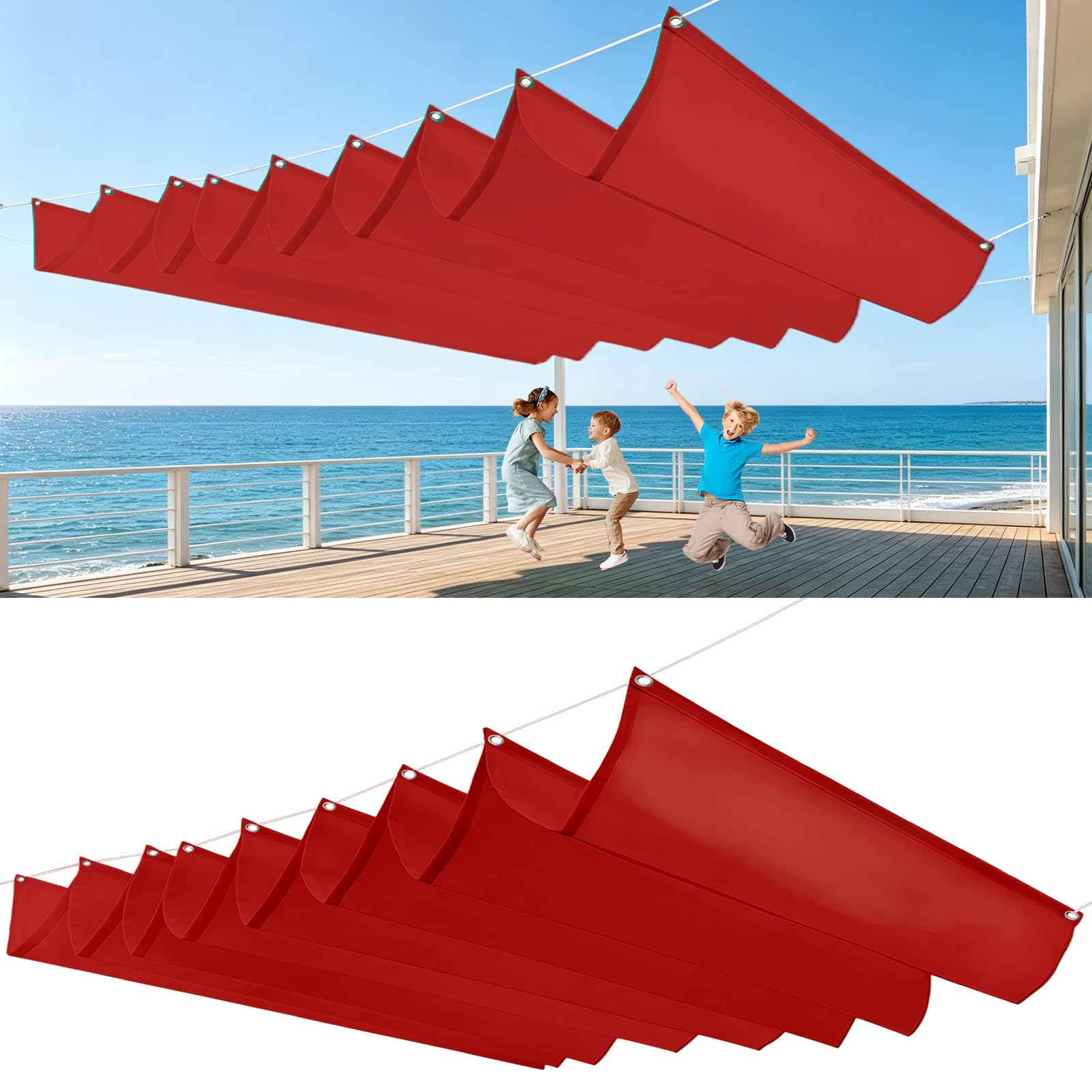 Voile d'ombrage de jardin rouge 1.7x13.5 m pour pergola et terrasse