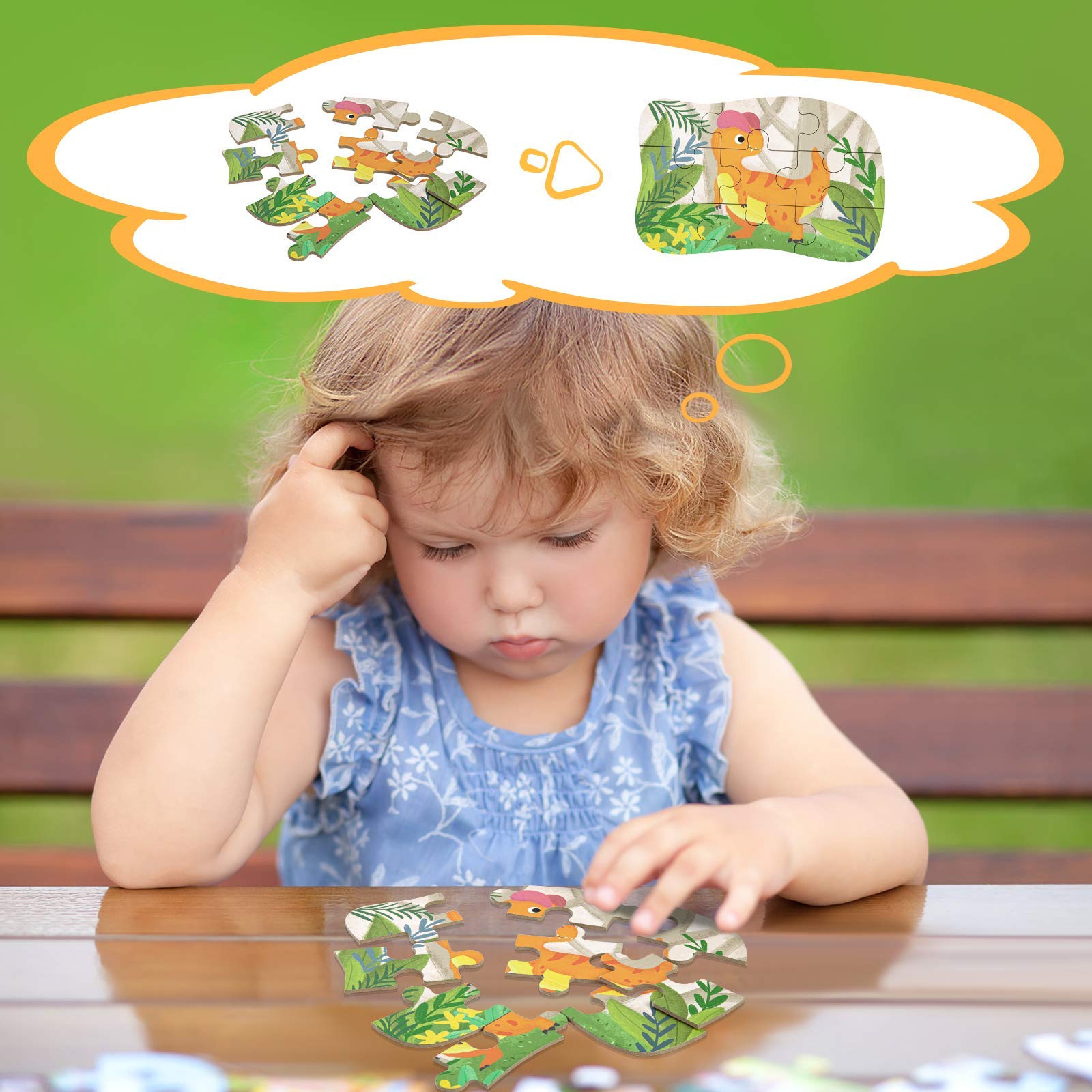 BBLIKE Puzzle Infantil de para niños Rompecabezas de Animales, puzle de 5 imágenes, Adecuado para niños y niñas a Partir de 3, 4 y 5 años (Dinosaurio)