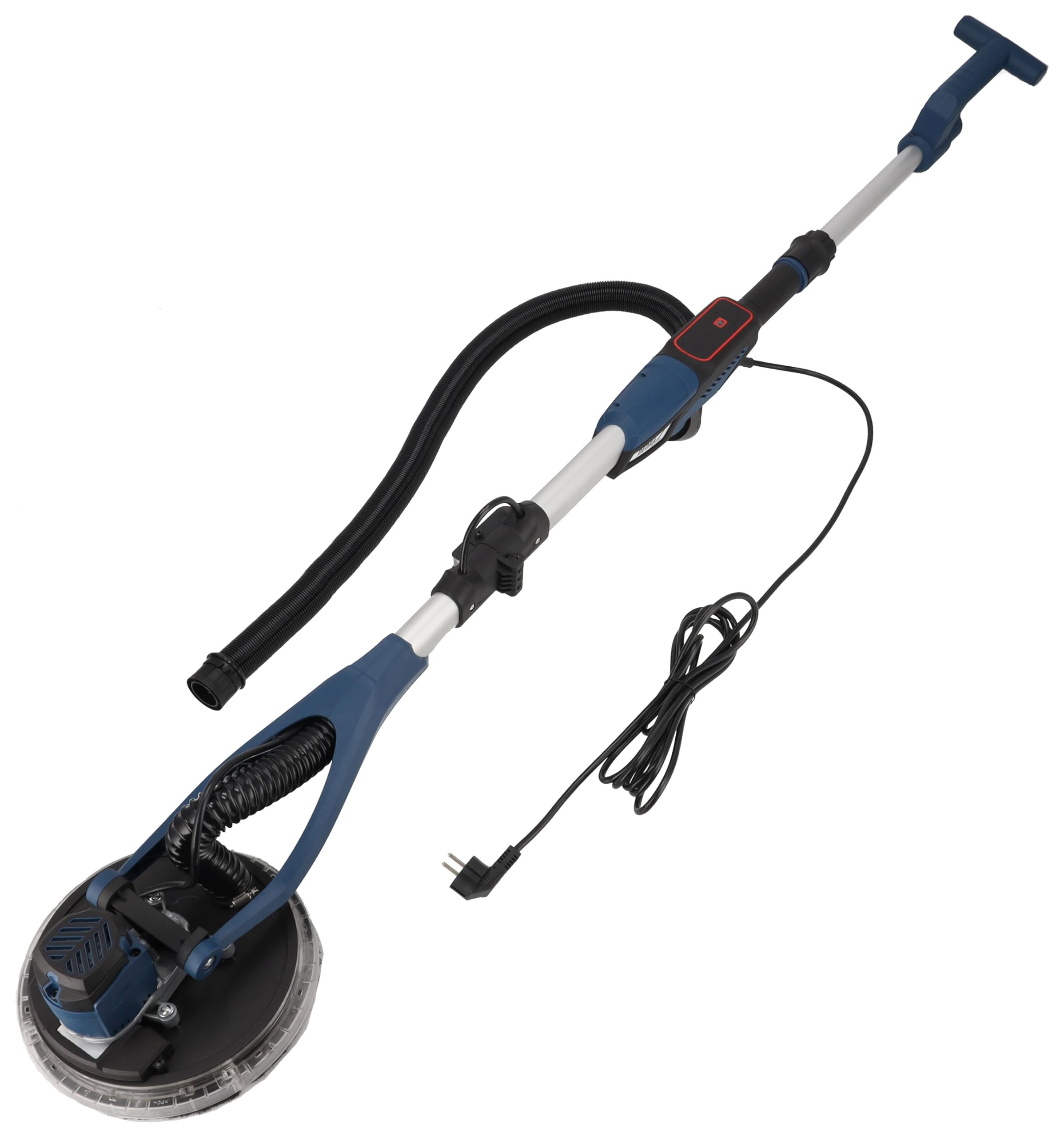Szlifierka wysięgnikowa do gipsu (ż yrafa) 500 W Dedra DED7768BM – bezszczotkowy silnik, teleskopowy wysięgnik 120–205 cm, regulacja 7 stopni, LED, odsysanie pyłu, lekka 4,5 kg z walizką i akcesoriami