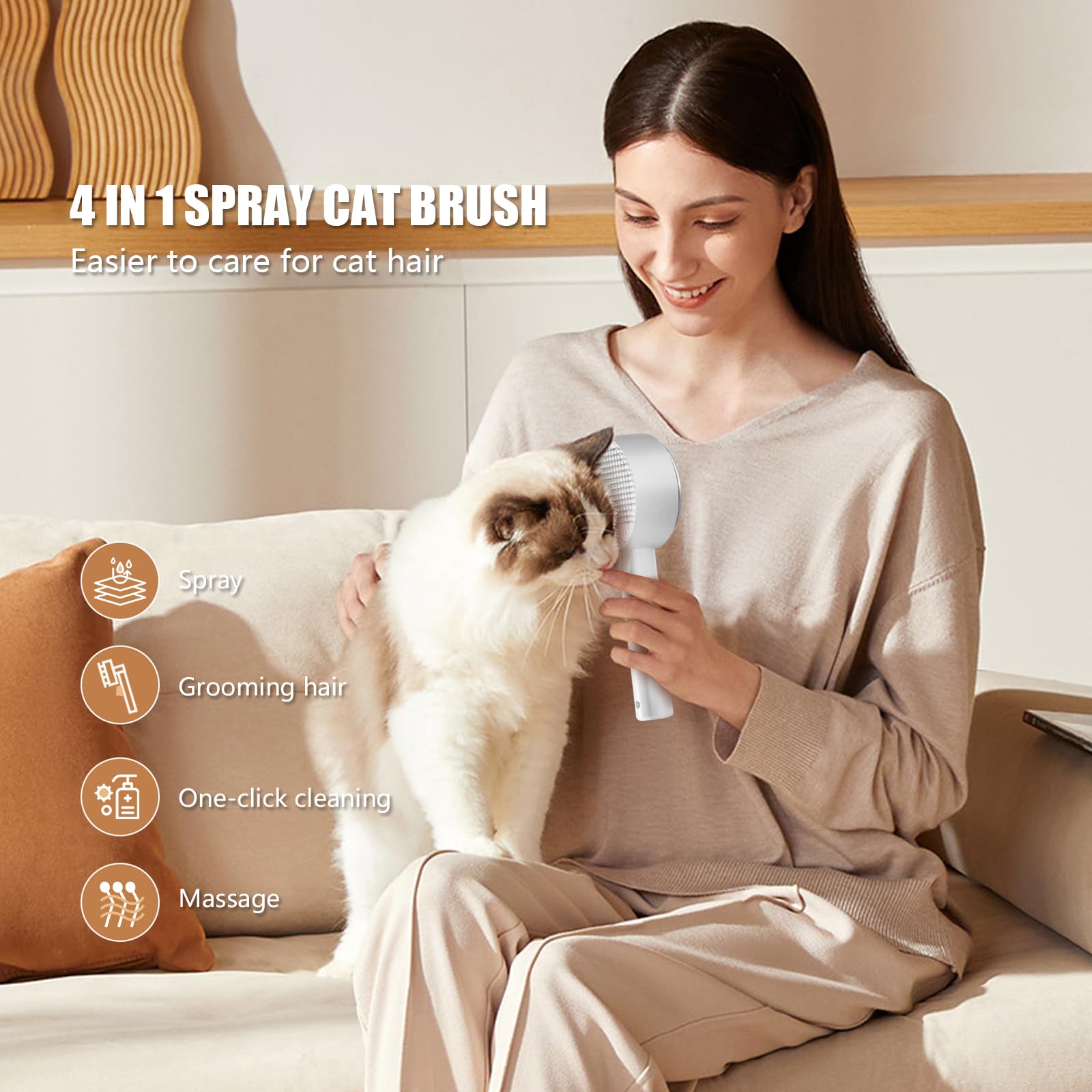 Spazzola a Vapore per Gatti 4 In 1 Spazzola Vapore Gatti Spazzola per Cani Spazzola Capelli per Massaggio,Cura e Depilazione Steamy Cat Brush Spazzola Gatto con Vapore per Gatti Capelli Lunghi Corti