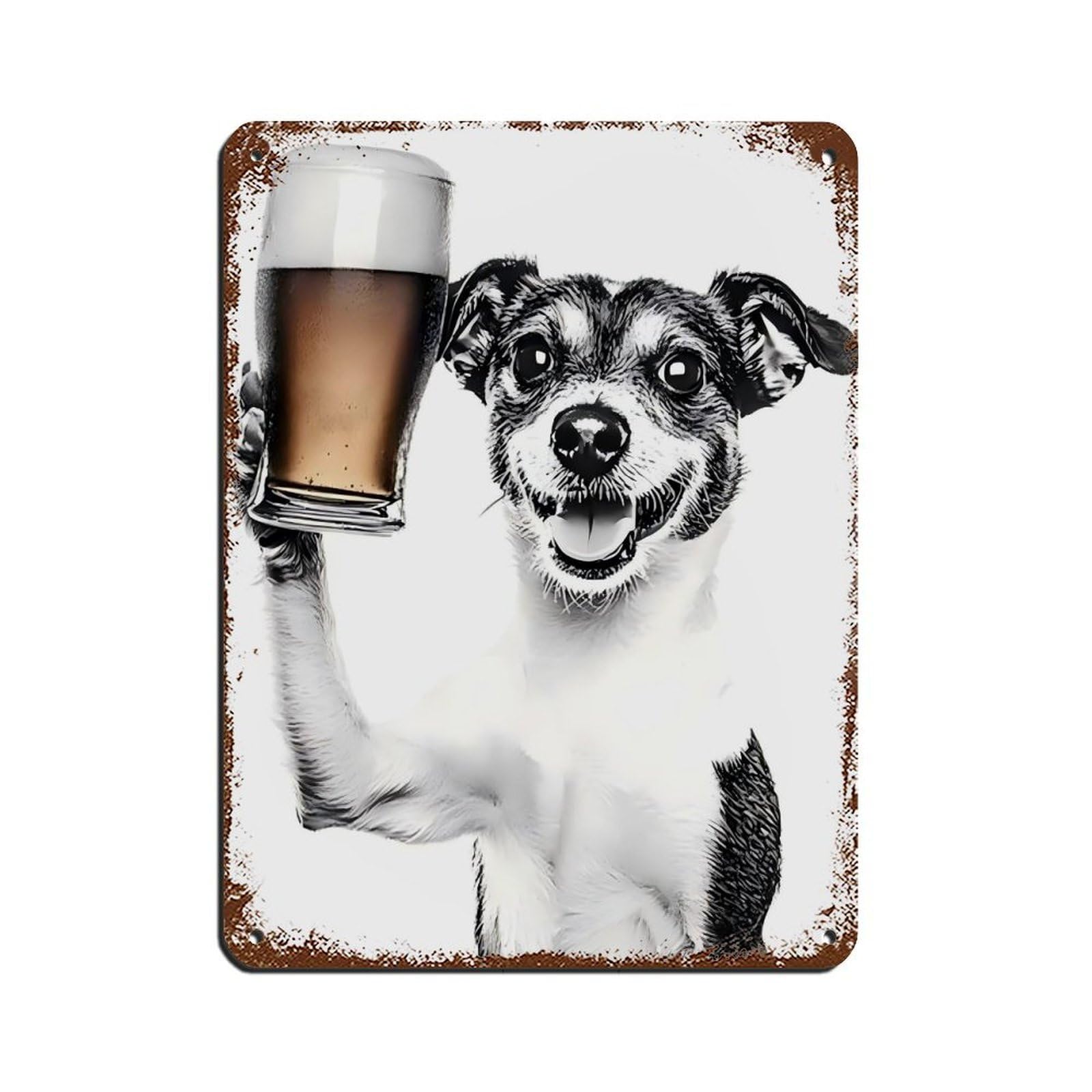 Jack Russell Terrier Drinking Beer Tin Sign Vintage Metal Pub Club Cafe Bar Home Wall Art Decoration Poster Retro 12x16inch(30x40cm)