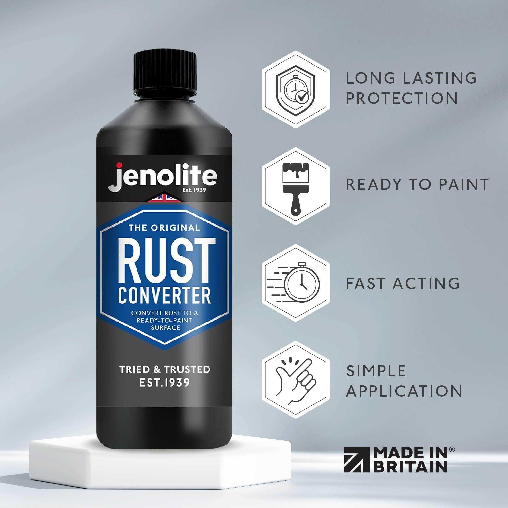 JENOLITE Convertisseur de Rouille Liquide | 500ml | Traitement Antirouille pour Métal | Convertisseur de rouille et apprêt | Idéal pour Voitures et autres Surfaces Métalliques