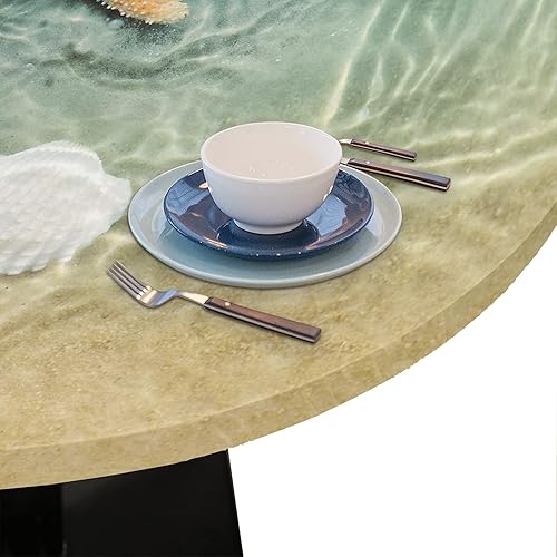 Vista 35 de cfpolar Mantel redondo ajustable de verano, hojas de palma tropical, borde elástico, mantel redondo lavable para uso en interiores y exteriores, se