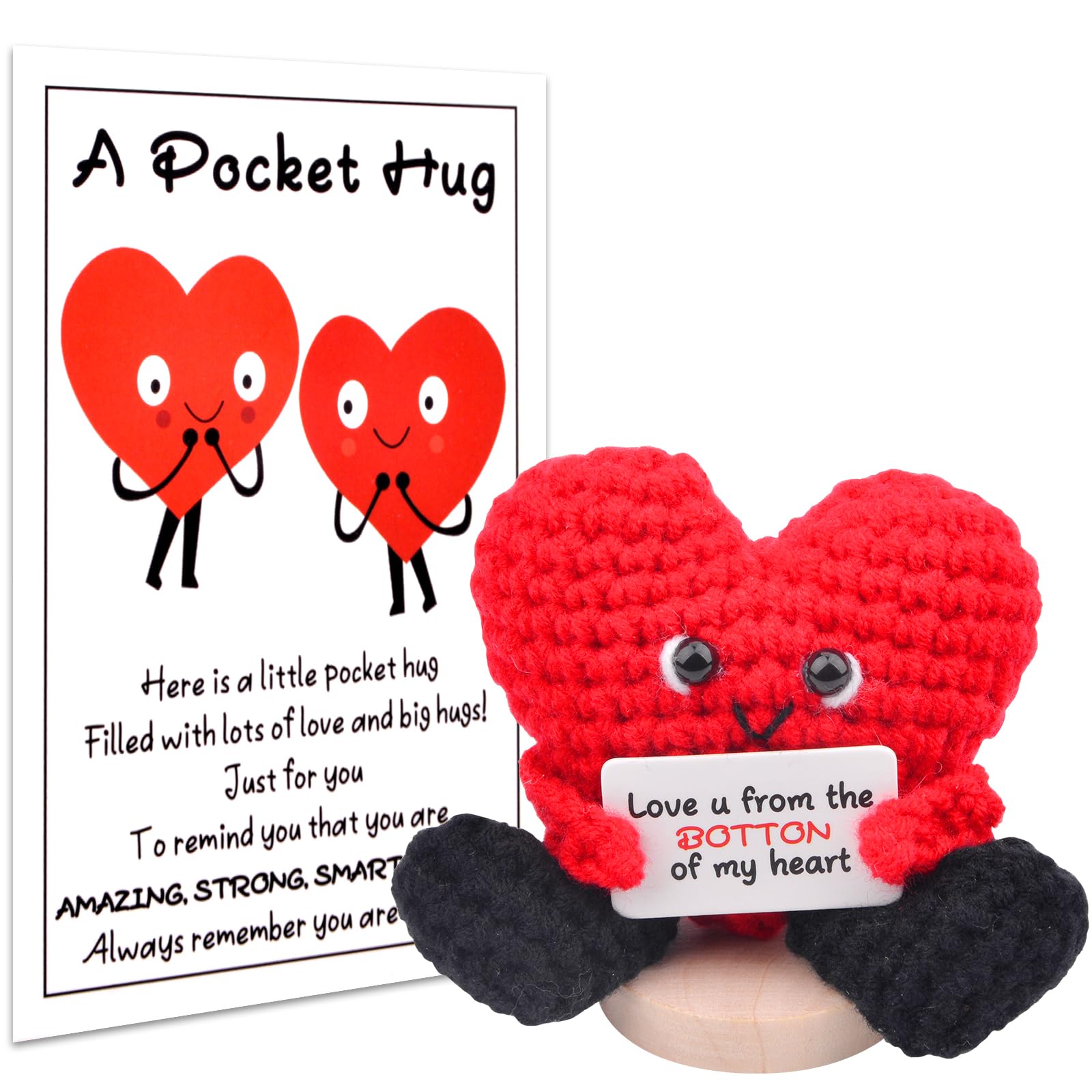 Pocket Hug Love Heart, Valentines Gifts for Her Him I Love You Gifts for Kids Women Men Friends, Anniversary Valentine's Day Gift for Boyfriend Girlfriend, Positive Heart Doll