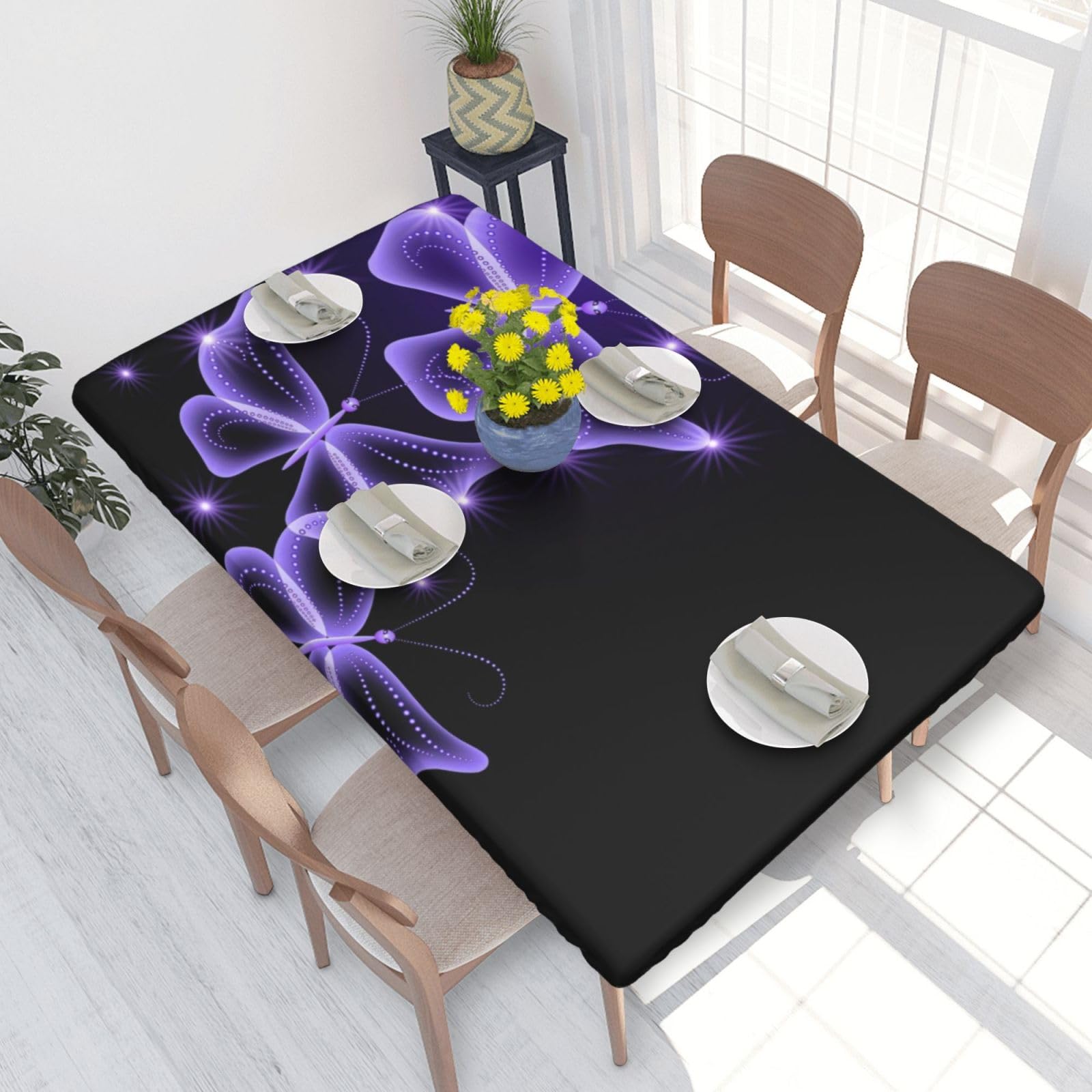 BNVSADC Beautiful purple butterfly Printed 4FT Tablecloth 122x76 CM Polyester Kitchen Water Resistant Table Cloth Dining Table Decoration Table Covers
